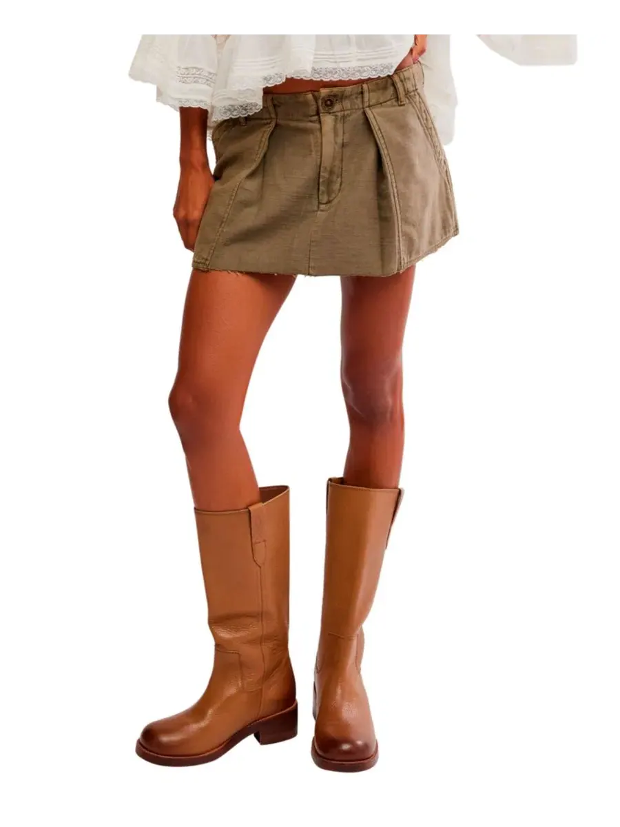 Юбка мини из хлопка с боковыми карманами Riverfront Surplus Free People, Beech Leaves