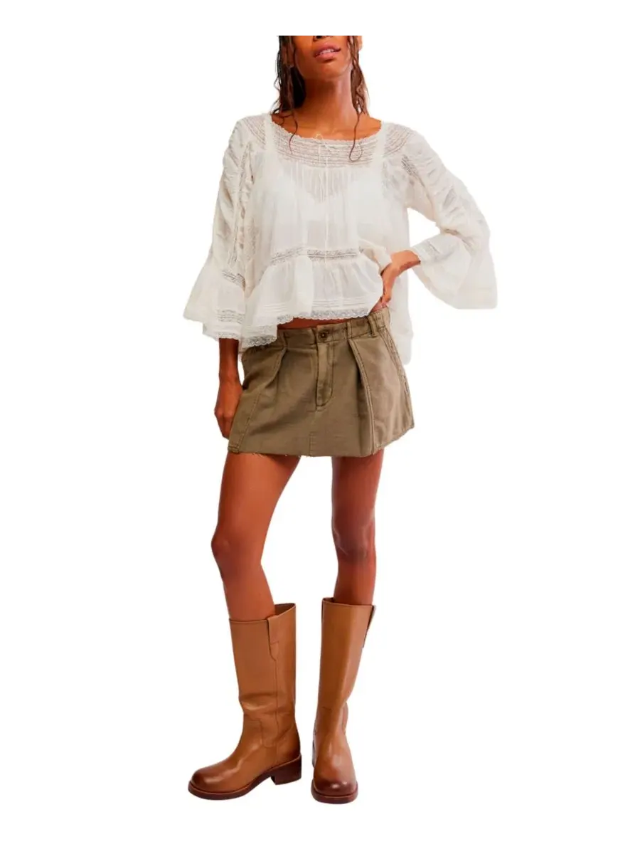 Юбка мини из хлопка с боковыми карманами Riverfront Surplus Free People, Beech Leaves — изображение 2 из 6