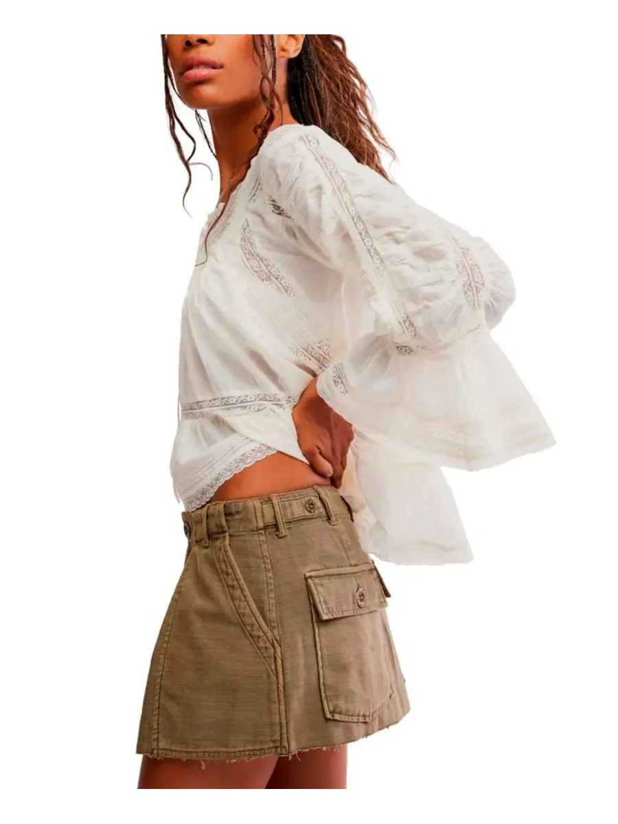 Юбка мини из хлопка с боковыми карманами Riverfront Surplus Free People, Beech Leaves — изображение 3 из 6