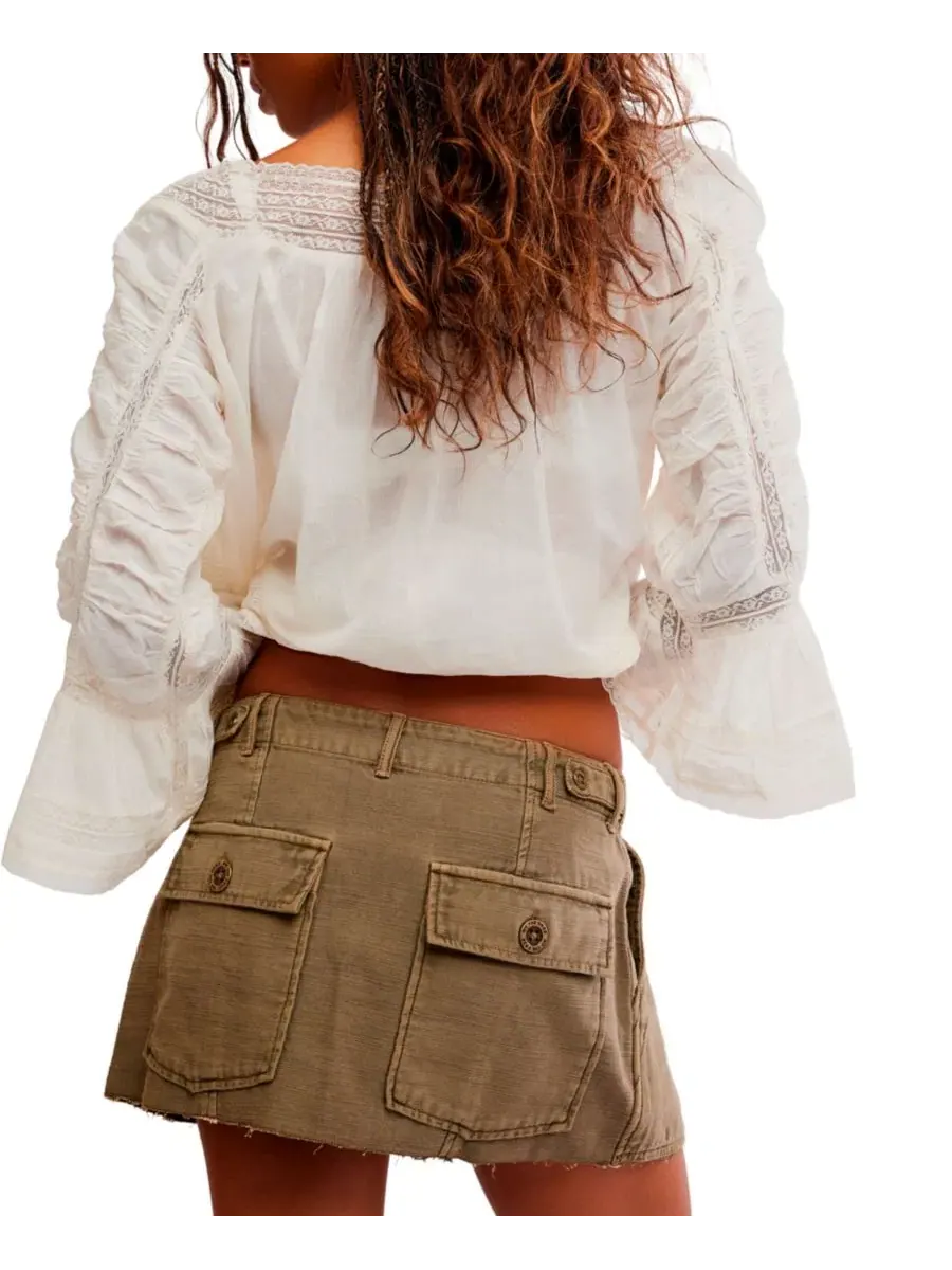 Юбка мини из хлопка с боковыми карманами Riverfront Surplus Free People, Beech Leaves — изображение 5 из 6