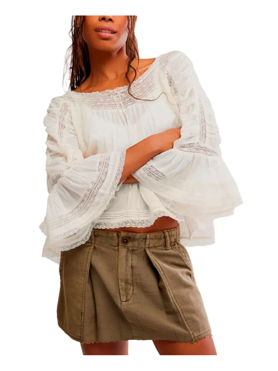 Юбка мини из хлопка с боковыми карманами Riverfront Surplus Free People, Beech Leaves — изображение 6 из 6