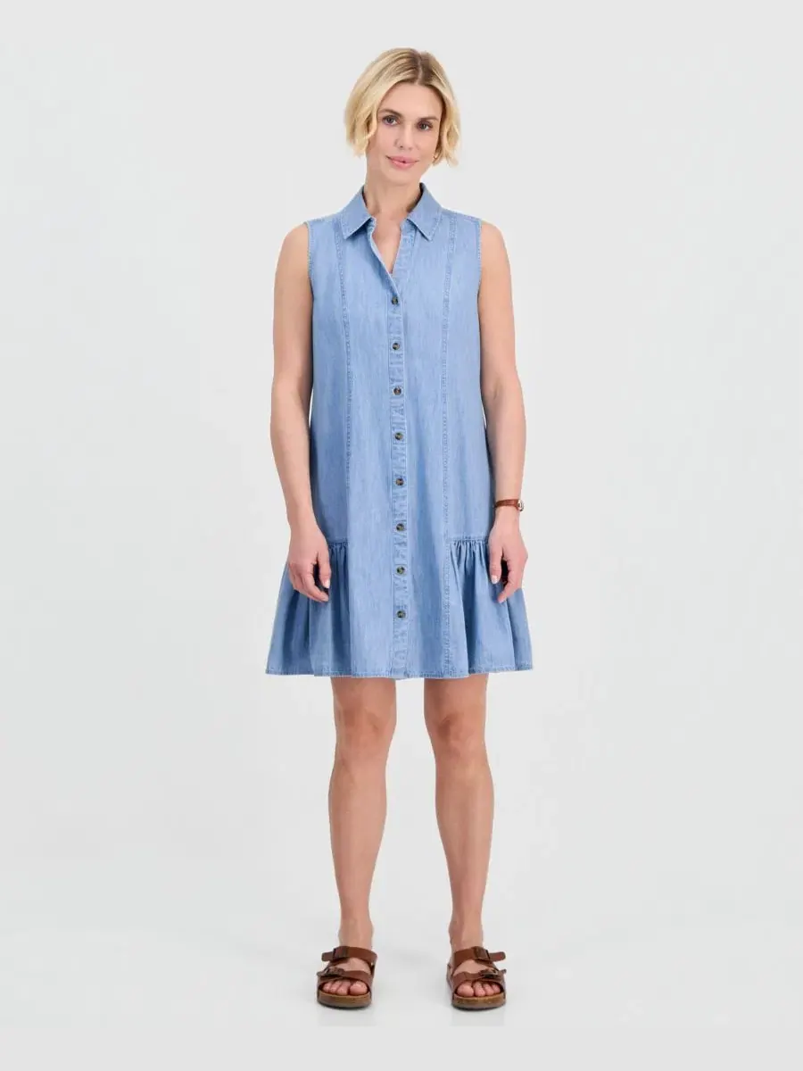 Платье-рубашка без рукавов из хлопка Petite Cotton Chambray Sleeveless Shirtdress Style & Co