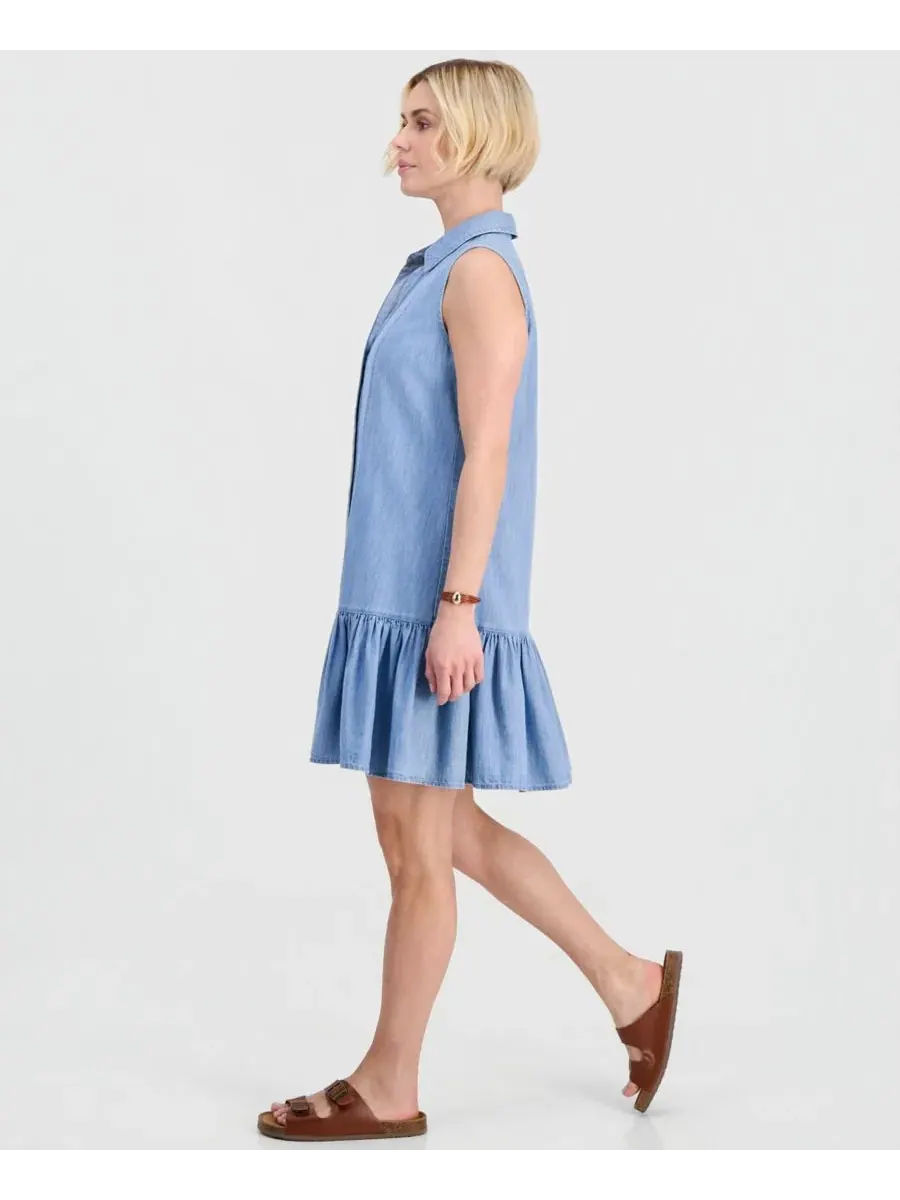 Платье-рубашка без рукавов из хлопка Petite Cotton Chambray Sleeveless Shirtdress Style & Co — изображение 2 из 5