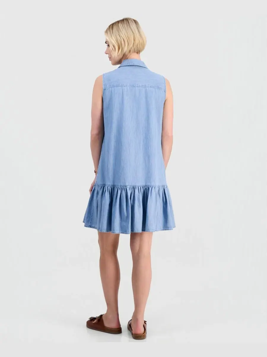 Платье-рубашка без рукавов из хлопка Petite Cotton Chambray Sleeveless Shirtdress Style & Co — изображение 4 из 5