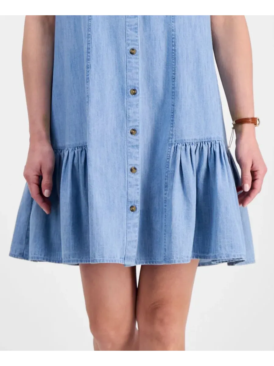 Платье-рубашка без рукавов из хлопка Petite Cotton Chambray Sleeveless Shirtdress Style & Co — изображение 5 из 5