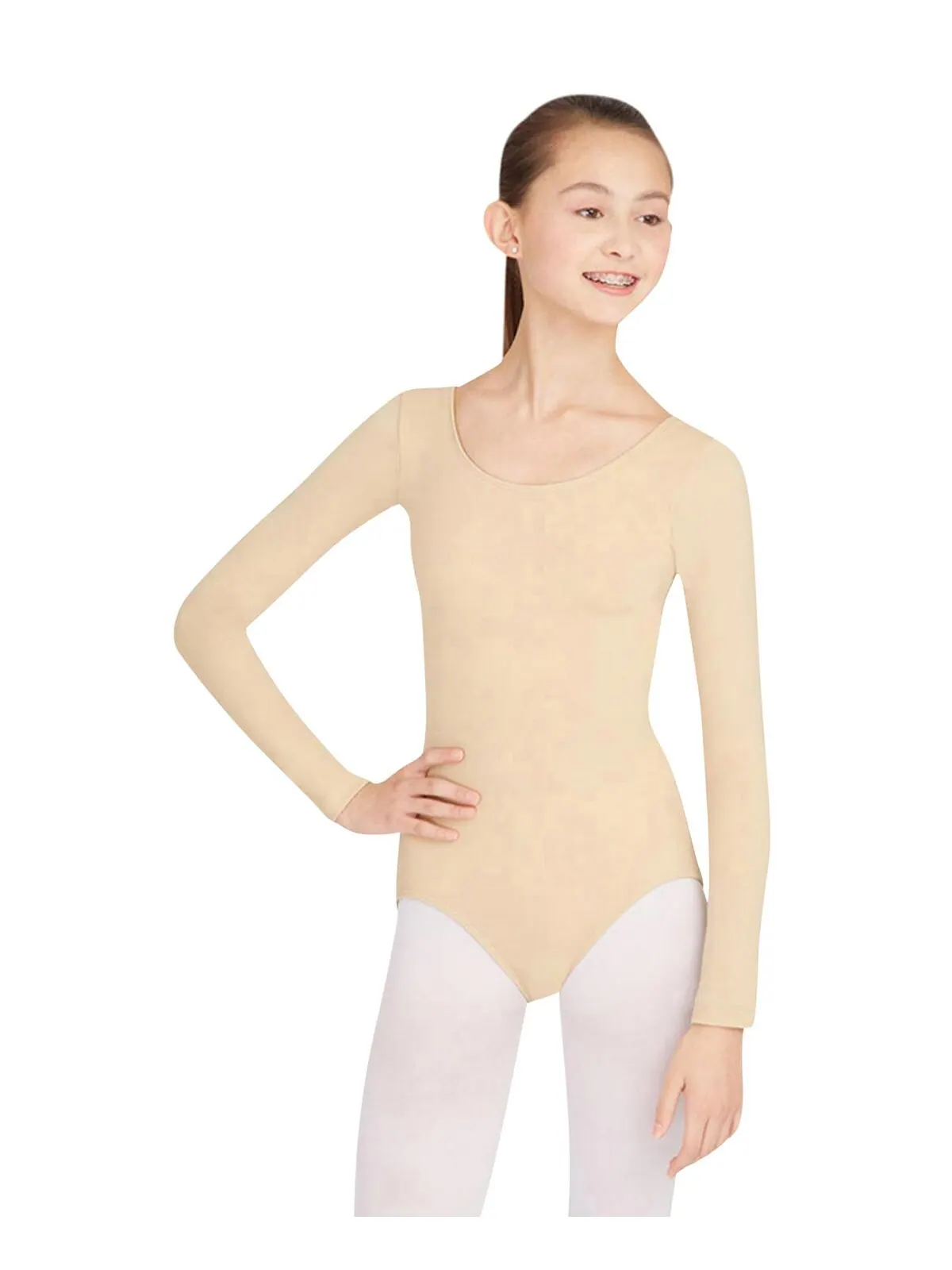 Купальник с длинным рукавом Capezio — изображение 6 из 9, бежевый