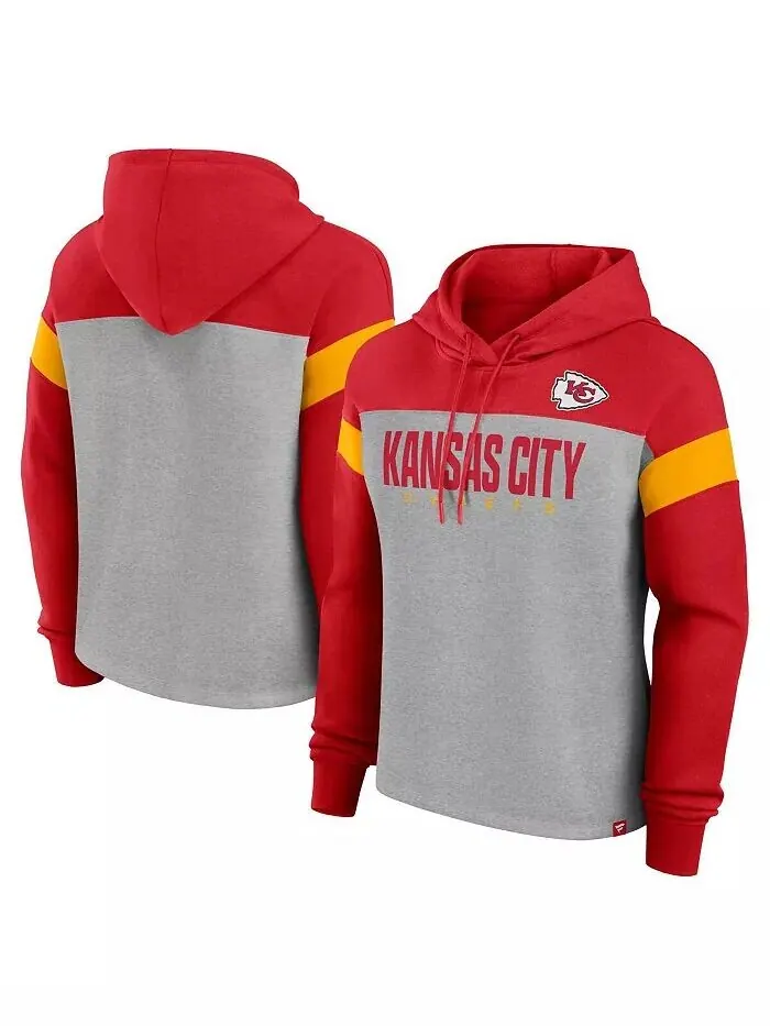Женская толстовка-пуловер Kansas City Chiefs Bold Play Call цвета «серый/красный» Fanatics — изображение 1 из 3