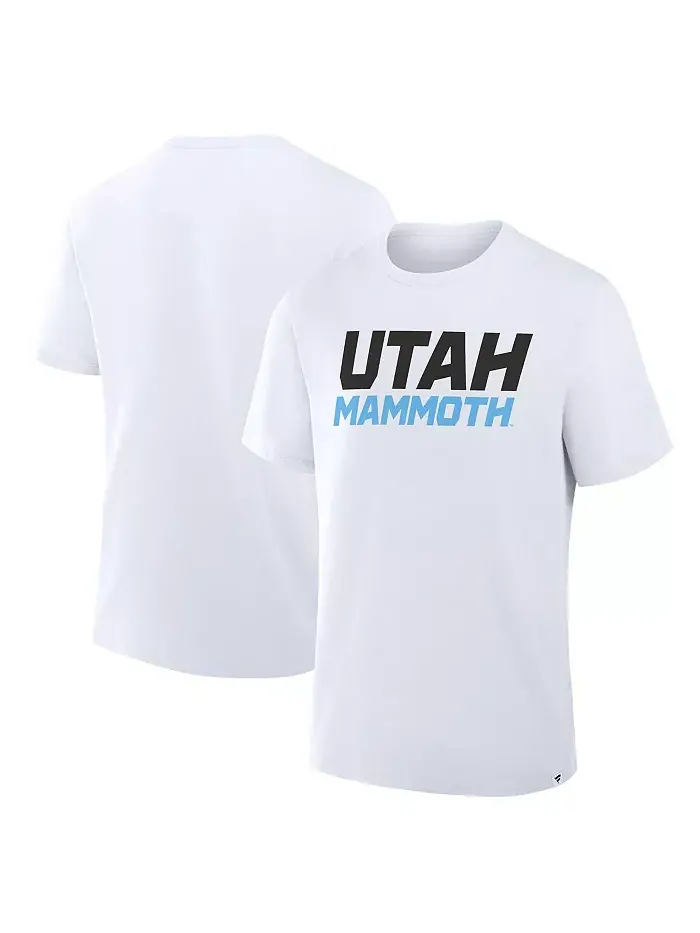 Мужская белая футболка Utah Mammoth Wordmark Legacy Fanatics — изображение 1 из 3