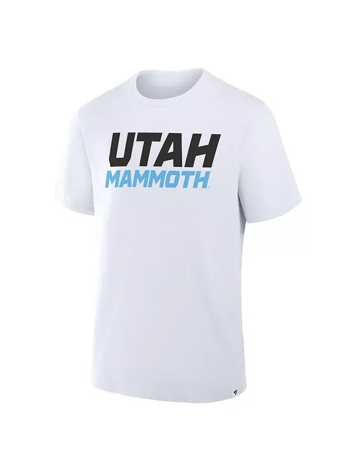 Мужская белая футболка Utah Mammoth Wordmark Legacy Fanatics — изображение 2 из 3