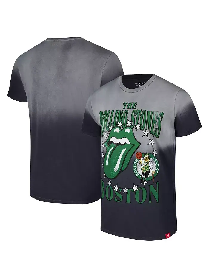 Мужская и женская серая футболка Rolling Stones x Boston Celtics Bingham Collab Sportiqe