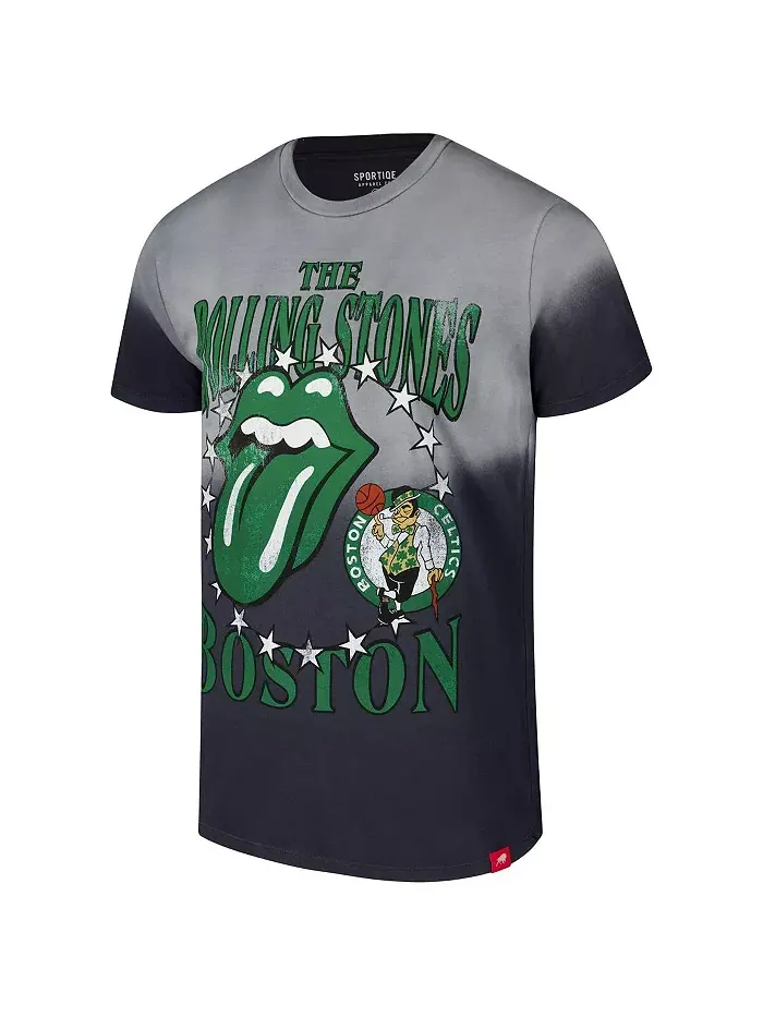 Мужская и женская серая футболка Rolling Stones x Boston Celtics Bingham Collab Sportiqe — изображение 2 из 3