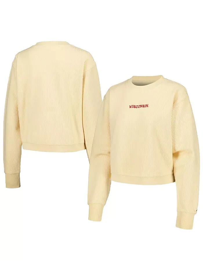 Женская кремовая укороченная толстовка Wisconsin Badgers Timber League Collegiate Wear
