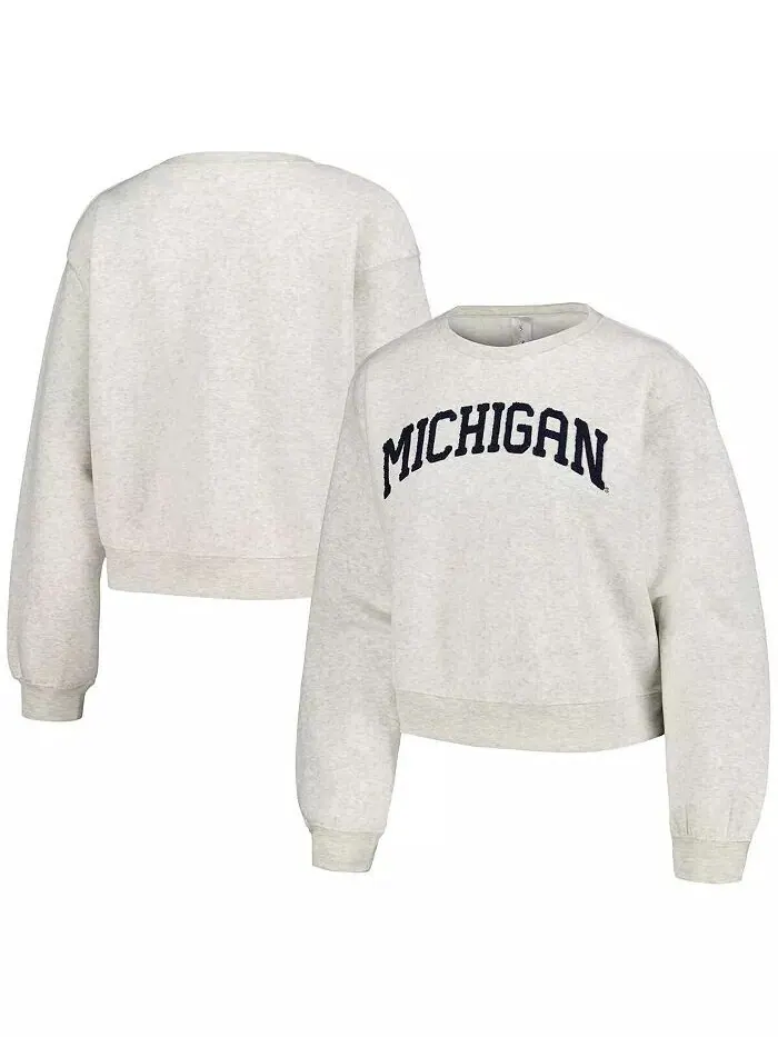 Женская овсяная толстовка Michigan Wolverines Core Chenille с короткими рукавами ZooZatz — изображение 1 из 4