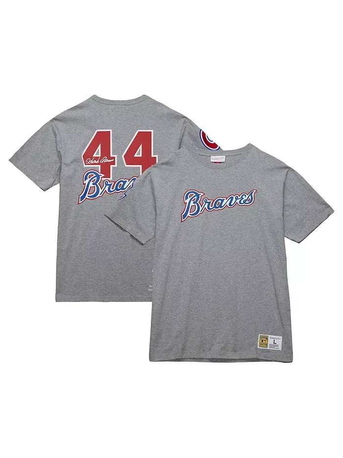 Мужская футболка Hank Aaron Heather Gray Atlanta Braves из коллекции Cooperstown Collection Legends — изображение 1 из 4