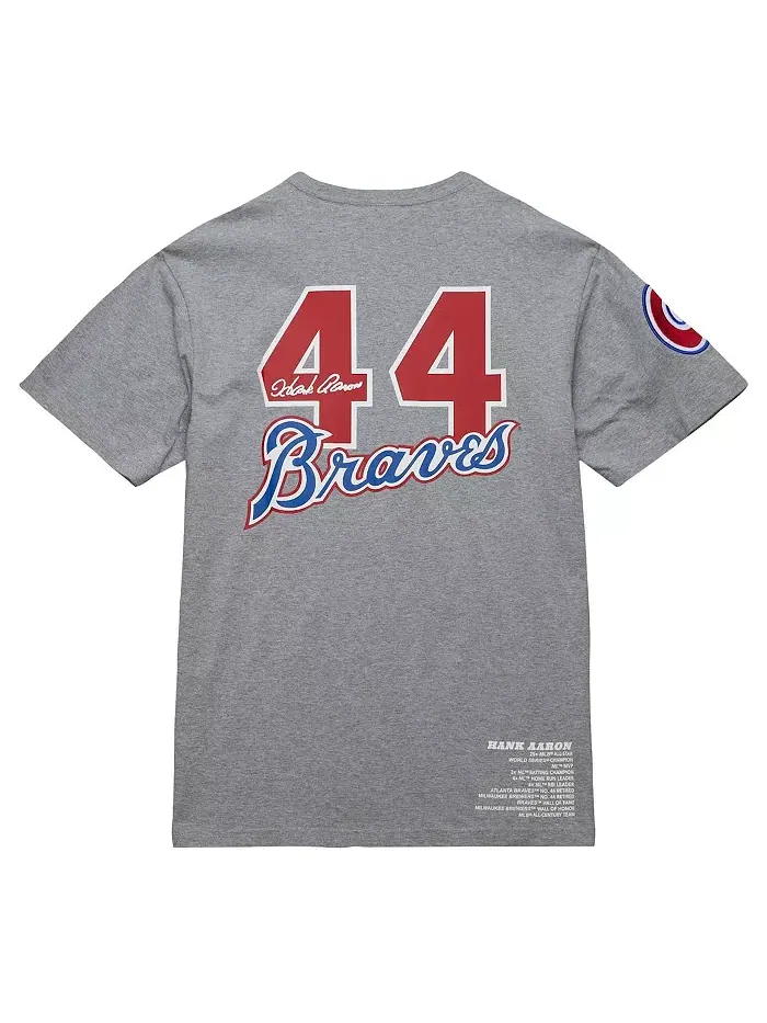Мужская футболка Hank Aaron Heather Gray Atlanta Braves из коллекции Cooperstown Collection Legends — изображение 3 из 4