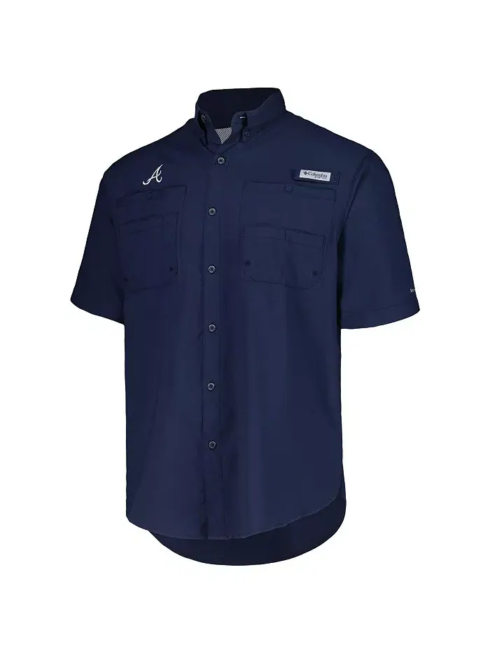 Мужская голубая рубашка Atlanta Braves Tamiami Omni-Shade с пуговицами Columbia — изображение 4 из 4