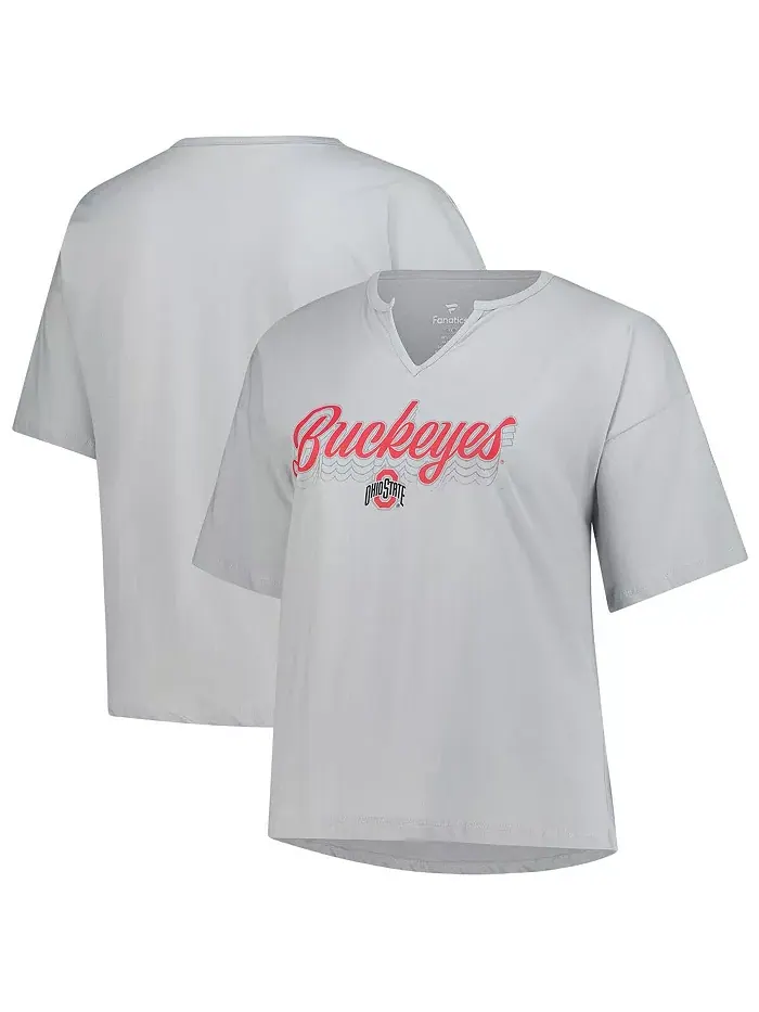 Женская серая футболка Ohio State Buckeyes больших размеров Winning Gear с вырезом-ножом Fanatics — изображение 1 из 3