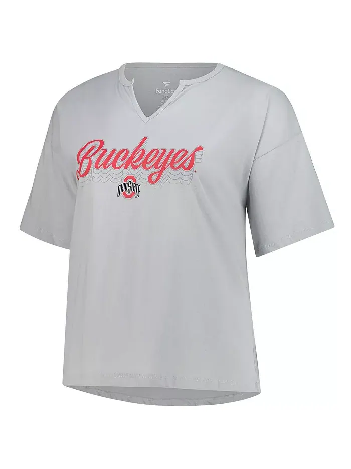 Женская серая футболка Ohio State Buckeyes больших размеров Winning Gear с вырезом-ножом Fanatics — изображение 3 из 3