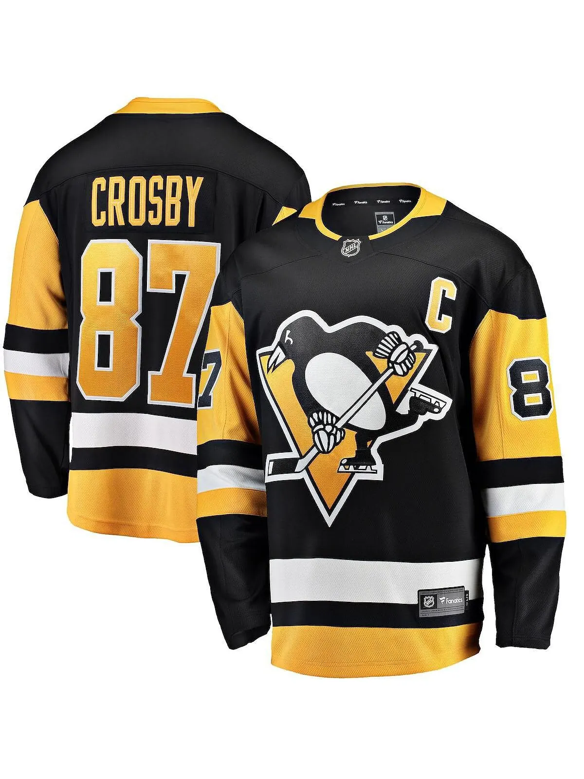 Мужская фирменная футболка sidney crosby black pittsburgh penguins captain patch home breakaway — изображение 1 из 3, черный