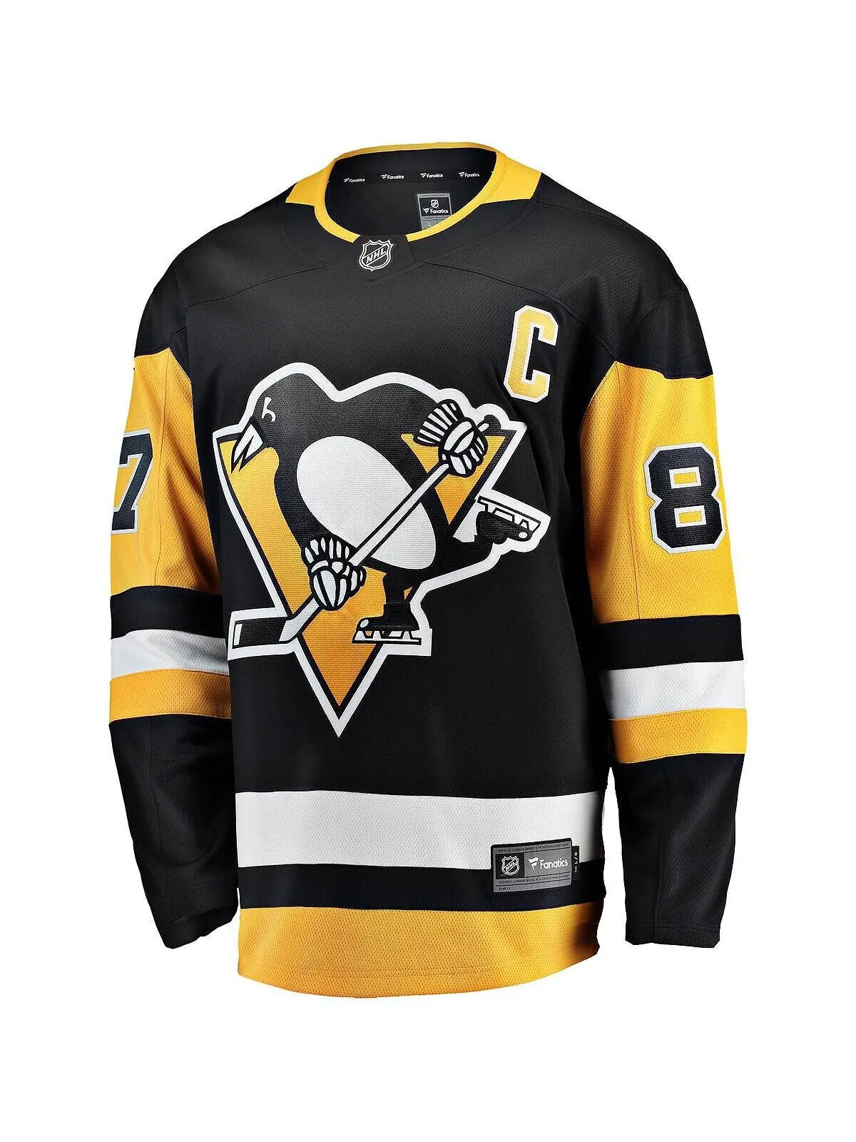 Мужская фирменная футболка sidney crosby black pittsburgh penguins captain patch home breakaway — изображение 3 из 3, черный