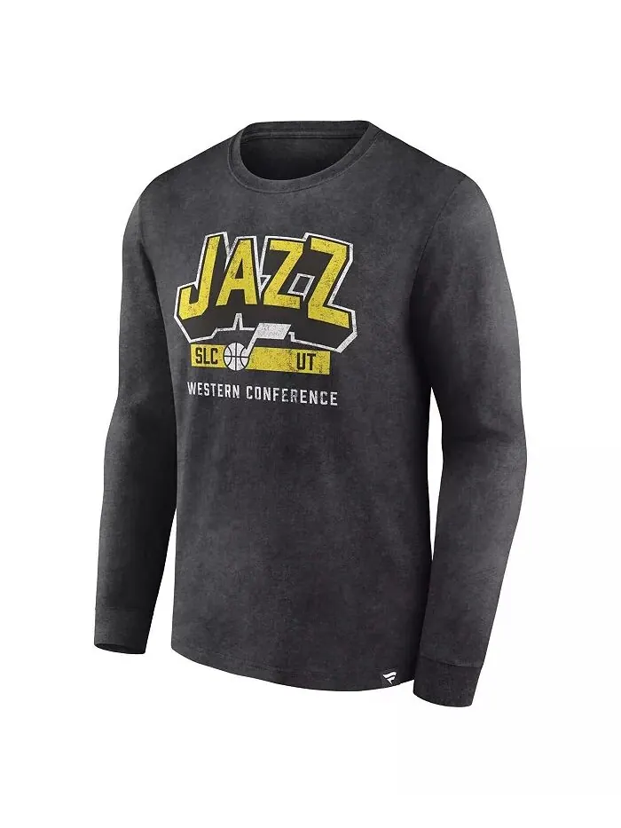 Футболка мужская Heather Charcoal Distressed Utah Jazz Front Court Press Snow Wash с длинным — изображение 2 из 3