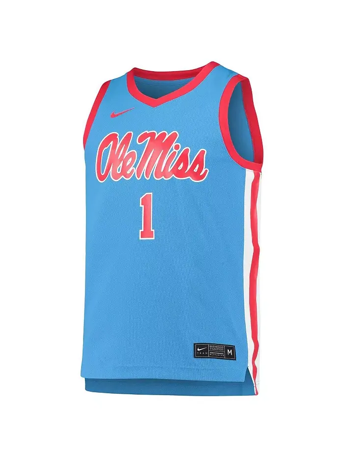 Мужская баскетбольная реплика джерси Ole Miss Rebels №1 в светло-голубом цвете Nike — изображение 2 из 3