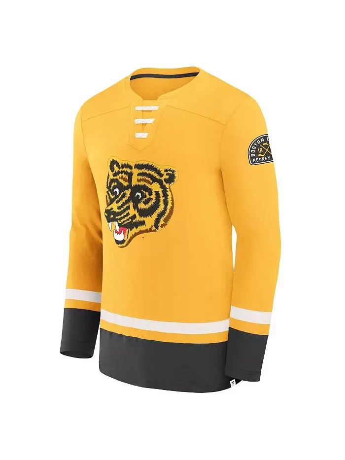 Мужская футболка с длинным рукавом Boston Bruins Vintage High Point золотистого цвета Fanatics — изображение 2 из 3