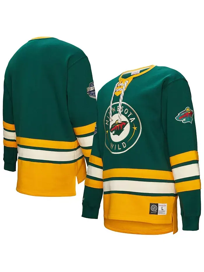 Мужская зеленая толстовка Minnesota Wild Heritage на шнуровке Mitchell & Ness — изображение 1 из 5