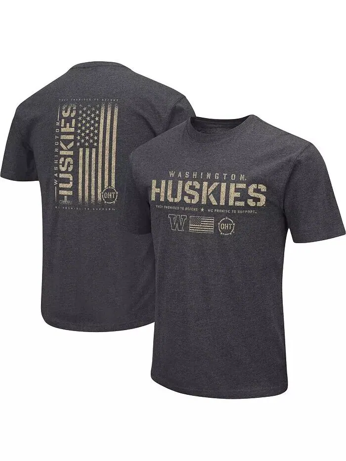Футболка мужская Heather Black Washington Huskies Big and Tall OHT в стиле милитари с