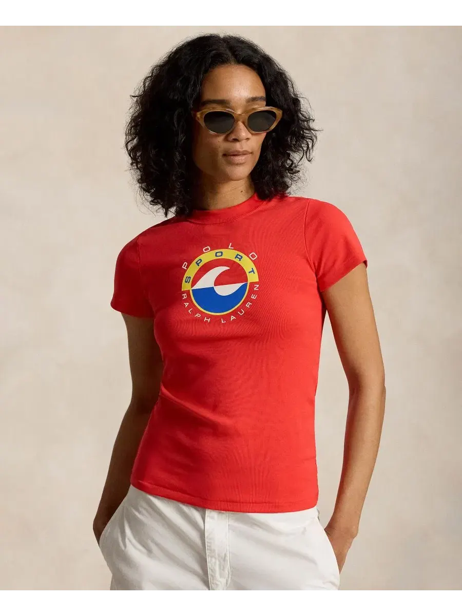 Женская трикотажная футболка с круглым вырезом и логотипом в виде волны Polo Ralph Lauren, Bright