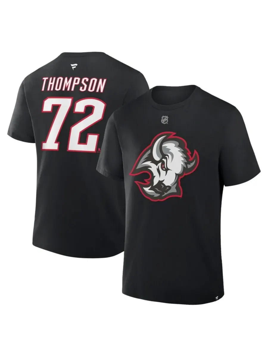 Футболка с длинным рукавом Tage Thompson Black Buffalo Sabres Authentic Stack Name & Number Fanatics — изображение 1 из 3