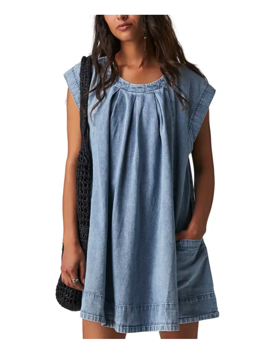 Платье-мини джинсовое свободного кроя Marcel Crewneck Swing Mini Denim Dress Free People, Lakeside