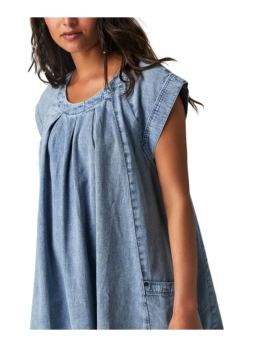 Платье-мини джинсовое свободного кроя Marcel Crewneck Swing Mini Denim Dress Free People, Lakeside — изображение 2 из 3