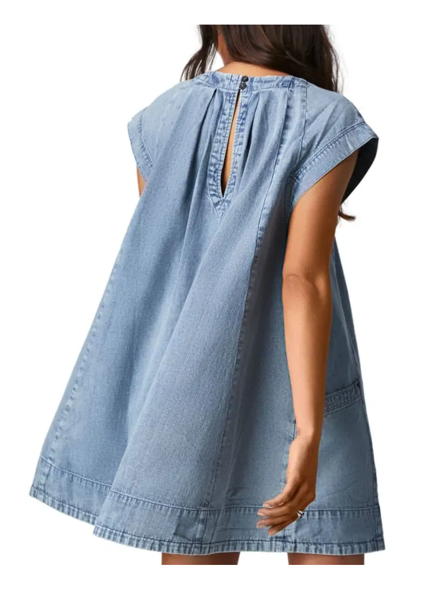Платье-мини джинсовое свободного кроя Marcel Crewneck Swing Mini Denim Dress Free People, Lakeside — изображение 3 из 3