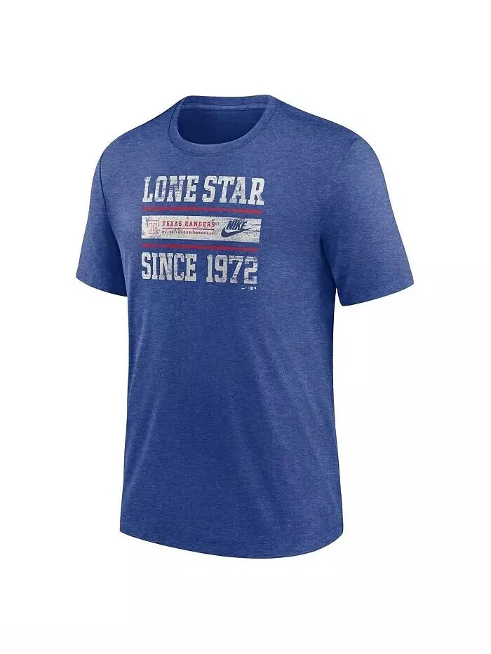 Мужская футболка Heather Royal Texas Rangers Cooperstown Collection Local Stack Tri-Blend Nike — изображение 3 из 3