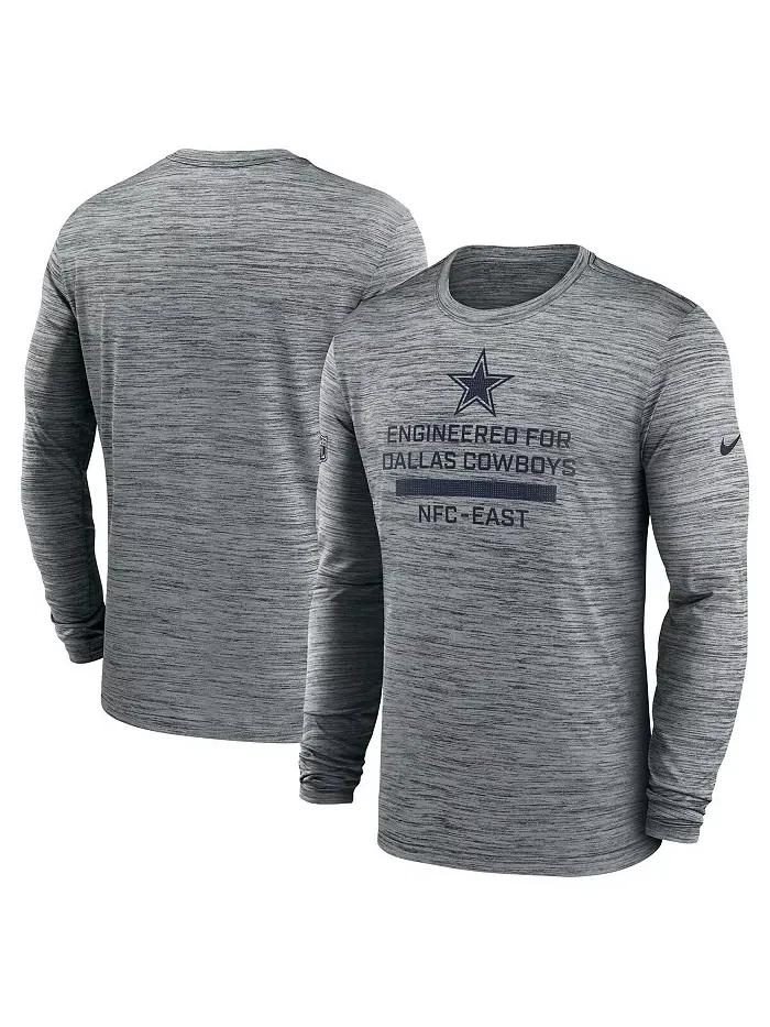 Мужская серая футболка Dallas Cowboys Sideline Velocity Performance с длинным рукавом Nike