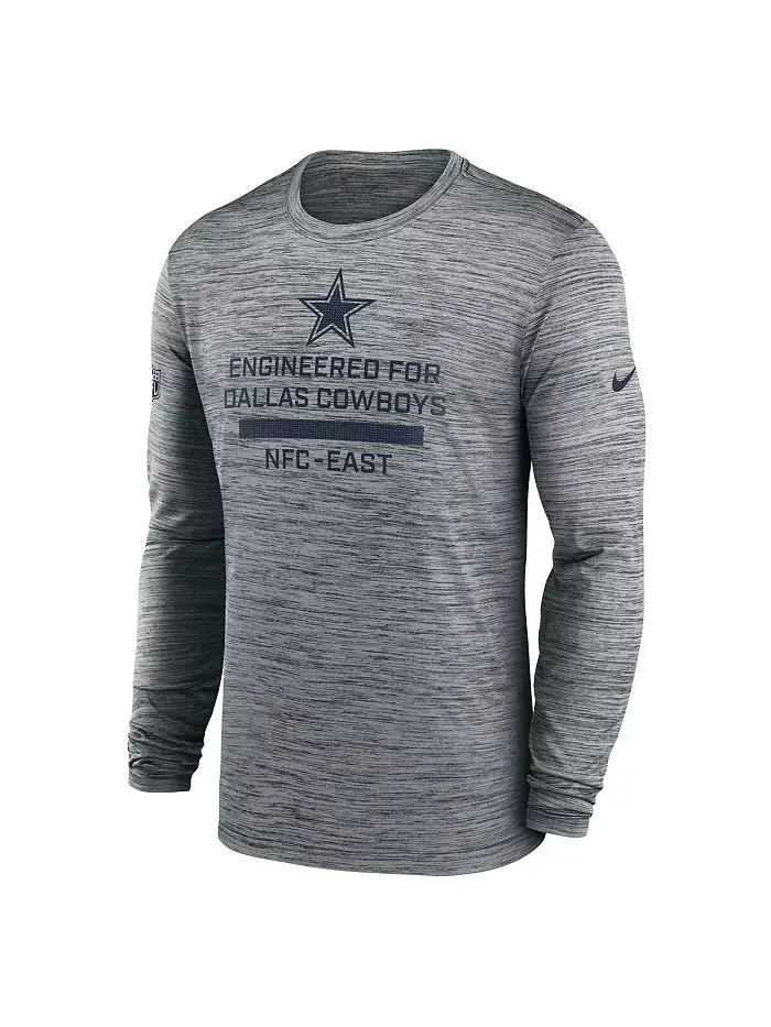 Мужская серая футболка Dallas Cowboys Sideline Velocity Performance с длинным рукавом Nike — изображение 2 из 3