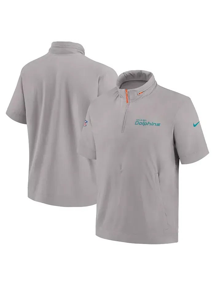 Мужская серая худи-полузип с коротким рукавом Miami Dolphins 2024 Sideline Coach Nike — изображение 1 из 3