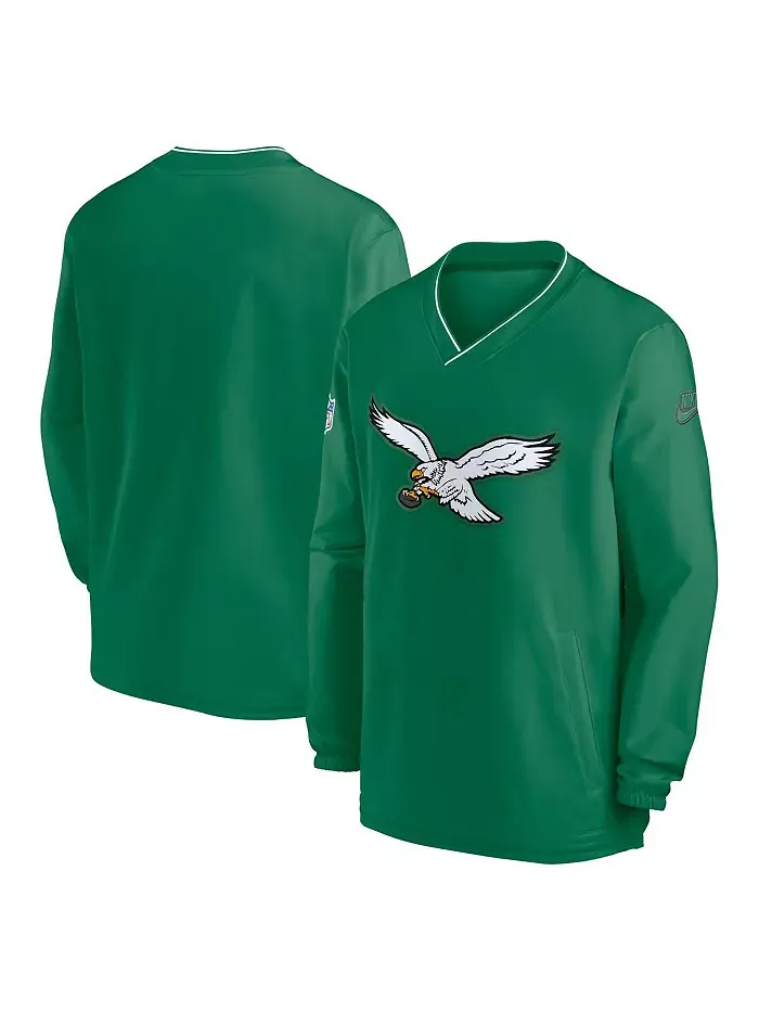 Мужская толстовка с длинным рукавом и V-образным вырезом Kelly-Green Philadelphia Eagles Throwback — изображение 1 из 3