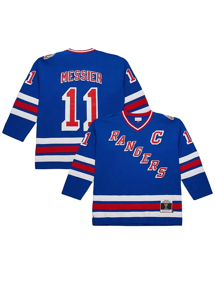 Мужская синяя хоккейная футболка New York Rangers Big Tall 1993/94 Blue Line 2.0 с именем Mark — изображение 1 из 5