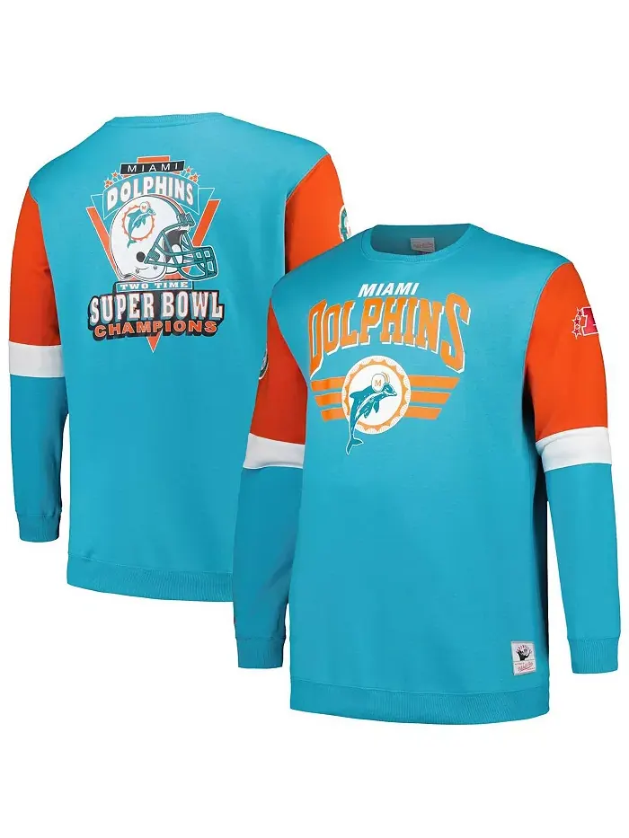 Мужская флисовая толстовка Aqua Miami Dolphins Big and Tall Mitchell & Ness