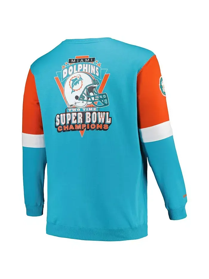 Мужская флисовая толстовка Aqua Miami Dolphins Big and Tall Mitchell & Ness — изображение 2 из 3