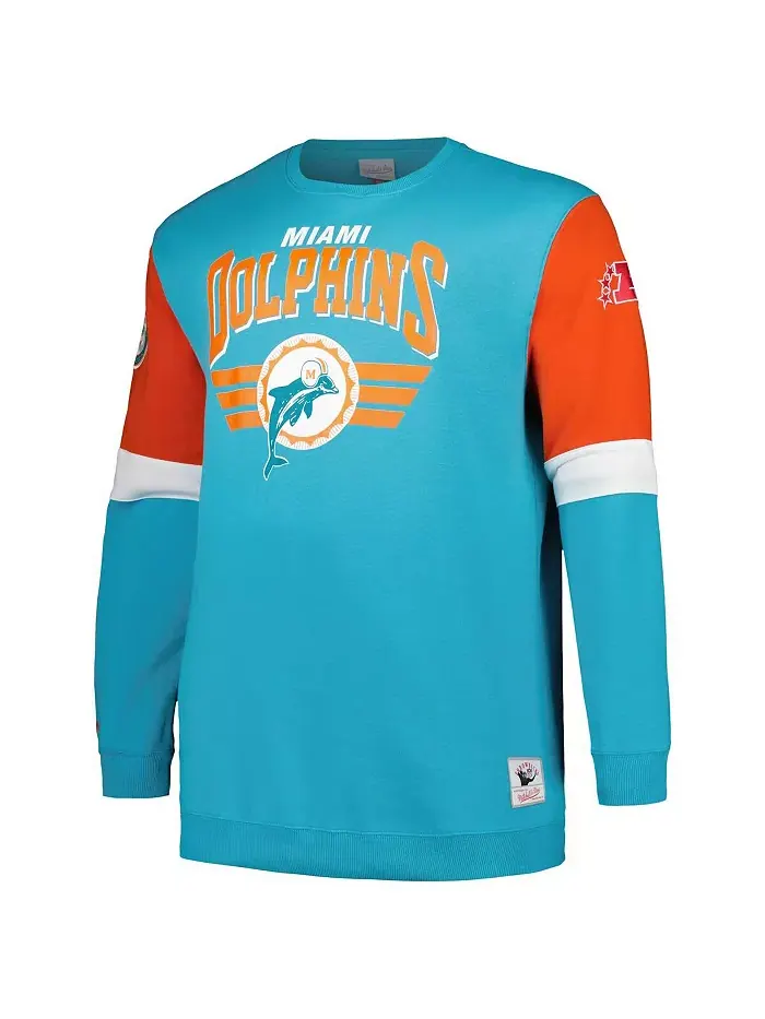 Мужская флисовая толстовка Aqua Miami Dolphins Big and Tall Mitchell & Ness — изображение 3 из 3