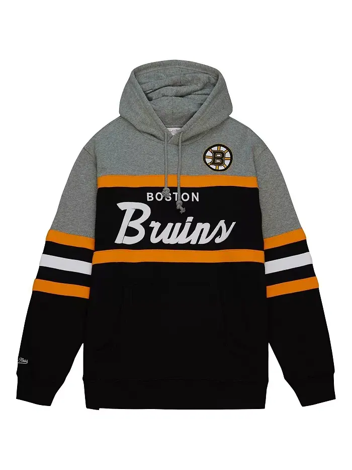Мужская черно-серая толстовка с капюшоном Head Coach Boston Bruins Mitchell & Ness — изображение 4 из 4