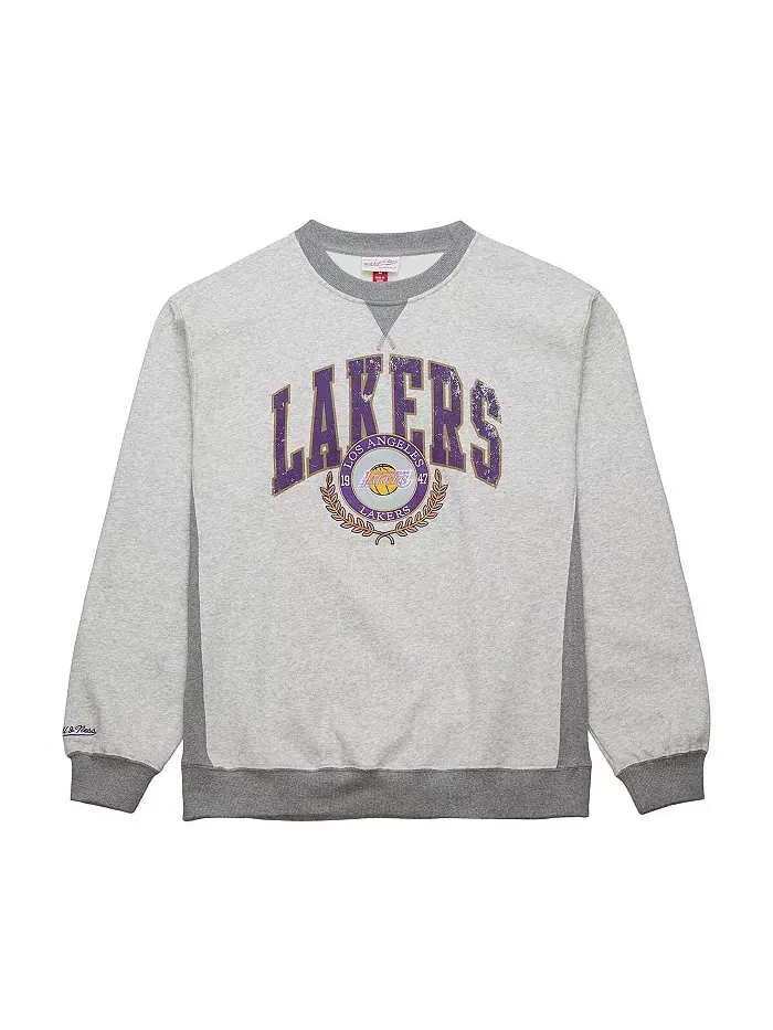 Мужской свитшот с винтажным логотипом Los Angeles Lakers в цвете heather gray Mitchell & Ness — изображение 2 из 3