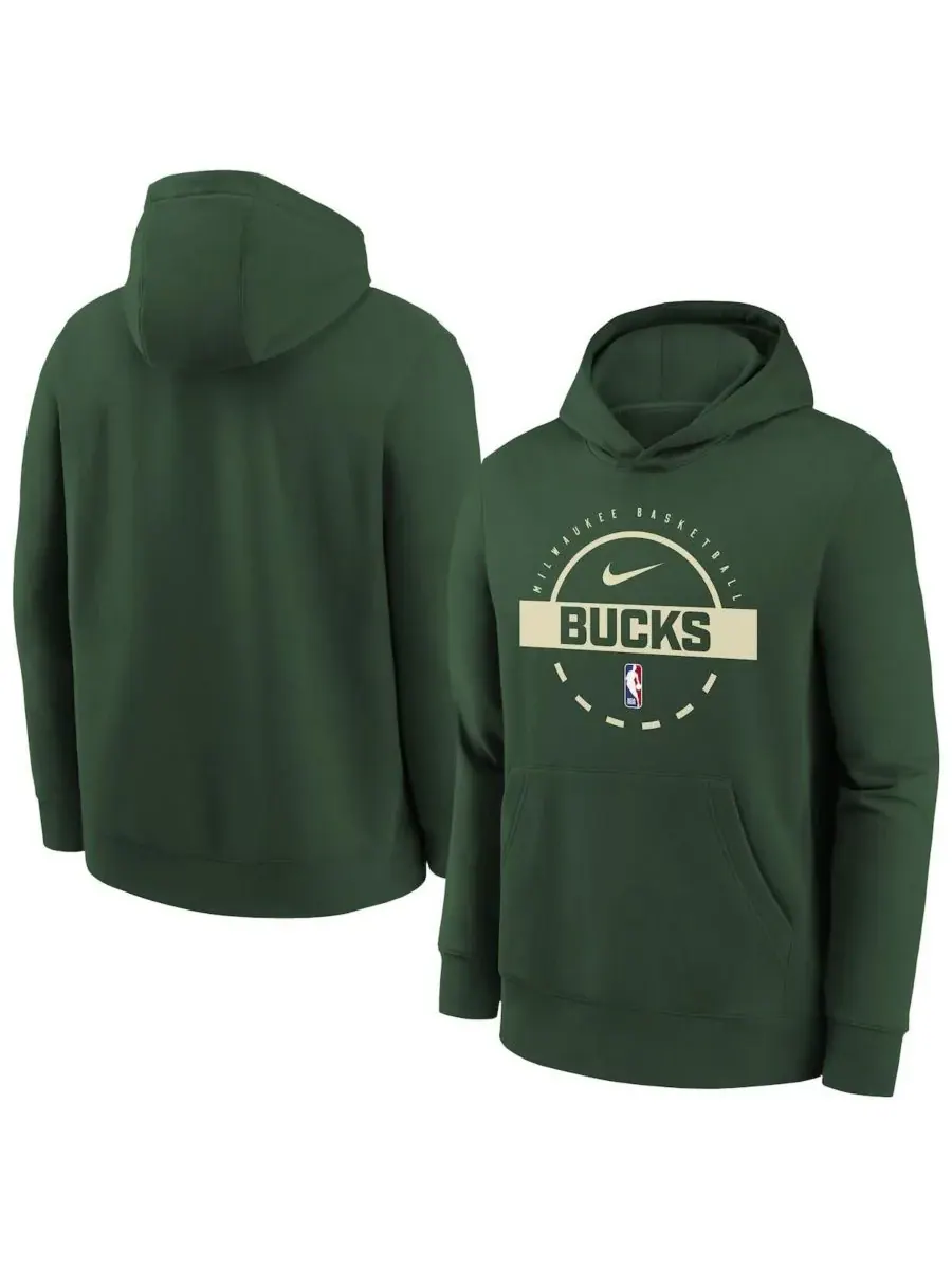 Nike Толстовка для тренировок Big Boys and Girls Hunter Green Milwaukee Bucks 2025/26 Club Fleece