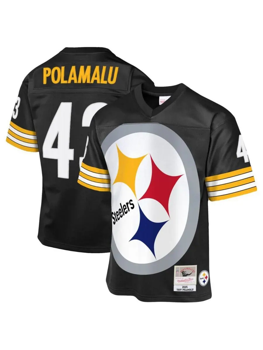Mitchell & Ness Детская футболка Big Boys and Girls Troy Polamalu Black Pittsburgh Steelers 2005