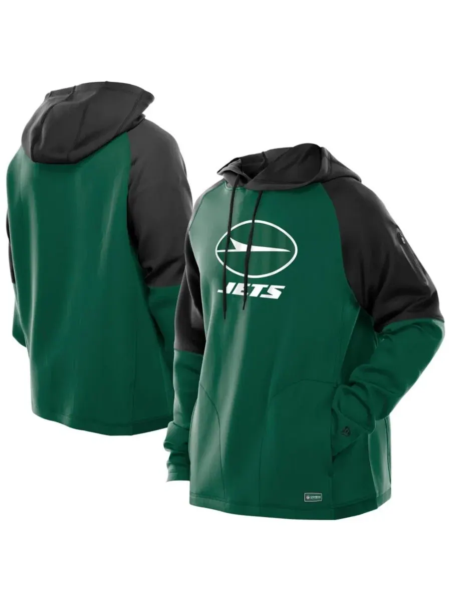 Толстовка на молнии с капюшоном New York Jets Combine Authentic Color Block Raglan Pullover Hoodie — изображение 1 из 5