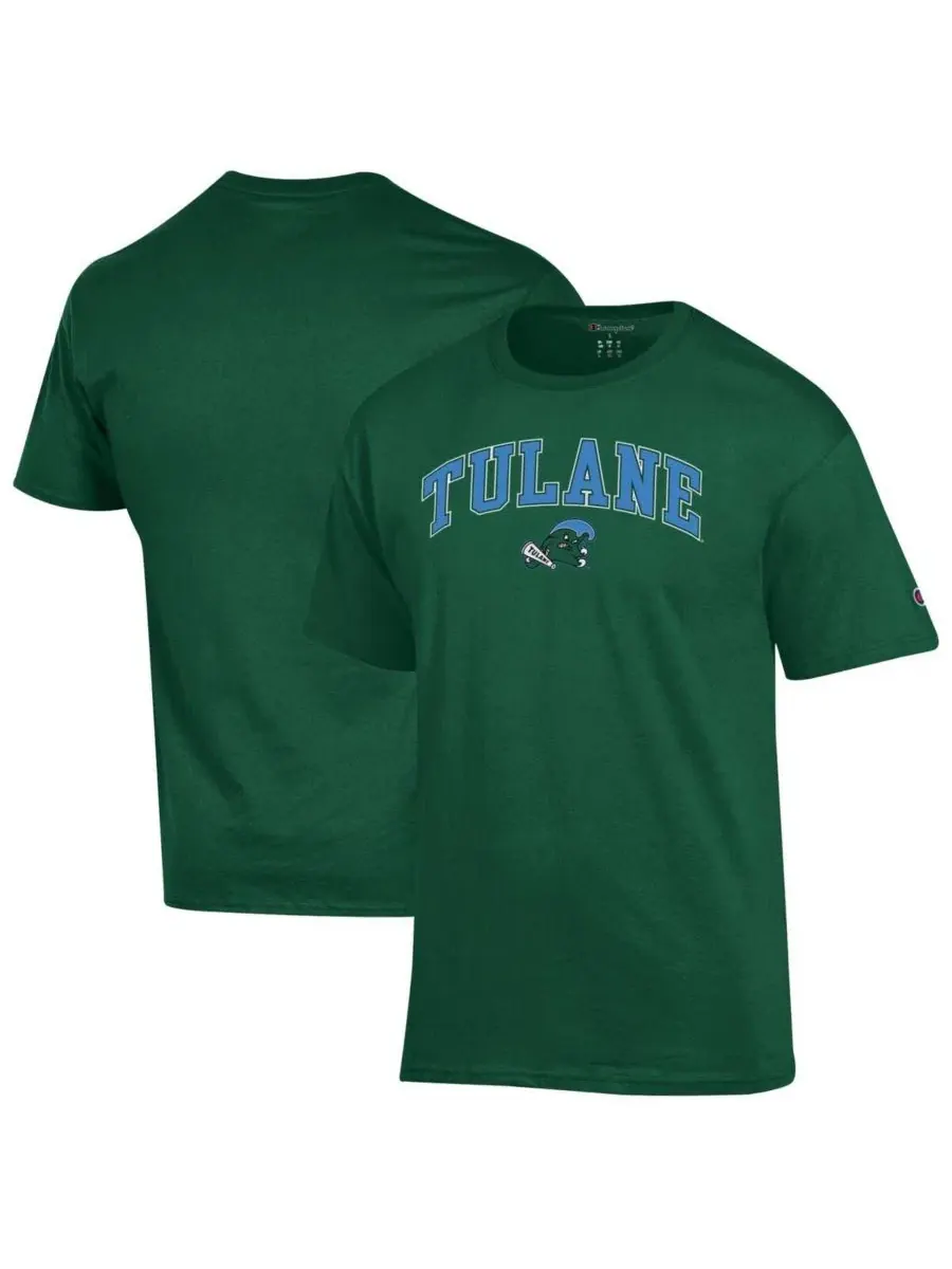 Мужская зеленая футболка Tulane с логотипом в виде волнистой арки Champion — изображение 1 из 3, зеленый