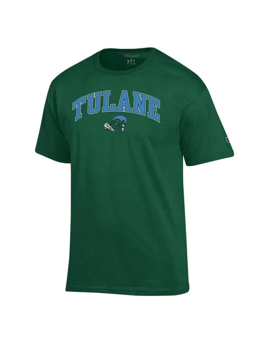 Мужская зеленая футболка Tulane с логотипом в виде волнистой арки Champion — изображение 2 из 3, зеленый